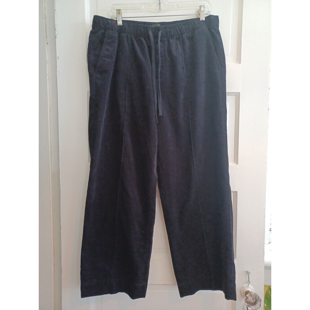 Talbots navy pull-on wide leg corduroy ankle pants L pockets drawstring comfy